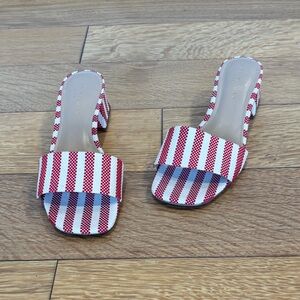 Marc Fisher Red and White Striped Slide Sandals